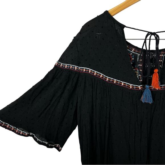 Francesca’s Miami Boho Short Flutter Sleeve Embroidered Mini Tunic Dress Large - Picture 7 of 12